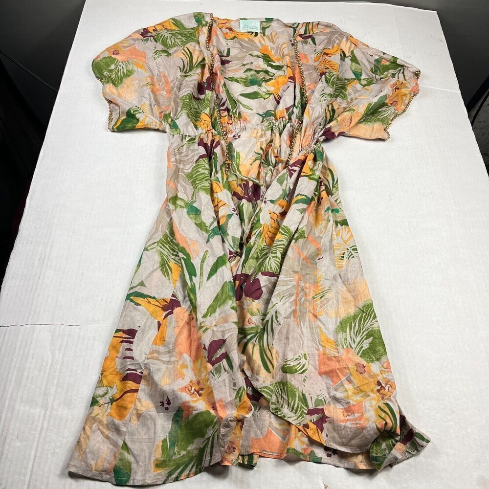 True Destinations Soft Romantic Kimono Coverup Floral Tie Front Flowy Top SMALL